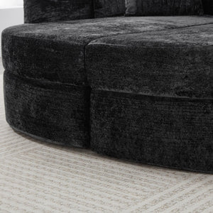 English Elm Swivel Barrel Accent Chair Chenille Tufted Round Club Seat for Living Room Lounge Black N719S002240B
