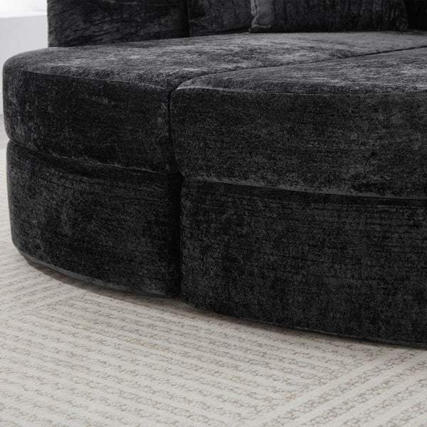 English Elm Swivel Barrel Accent Chair Chenille Tufted Round Club Seat for Living Room Lounge Black N719S002240B