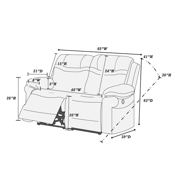 English Elm Modern Power Reclining Loveseat Brown Leatherette Usb Charging Pillow Arms Living Room B011P466598