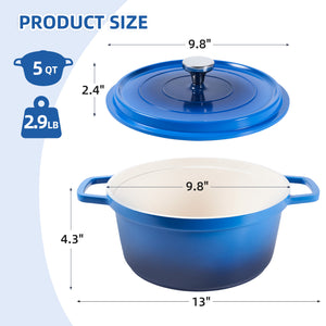 English Elm Lightweight 5 Qt Dutch Oven With Lid – Nonstick Enameled Pot For Baking, Multi-Cooktop Use, Blue T3950P399485