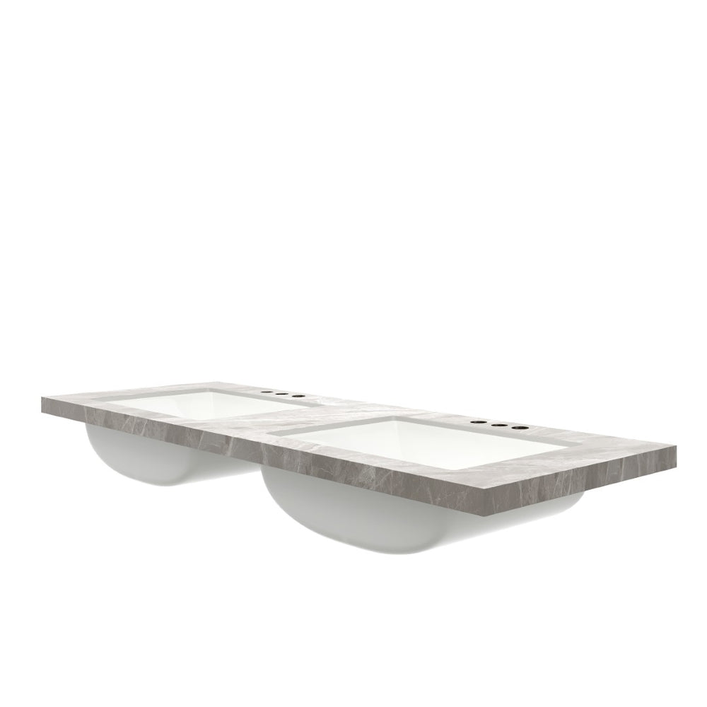 English Elm 60'' Double Undermount Ceramic Sink Sintered Stone Countertop Spa Bathroom Gray Veined W2615P357565