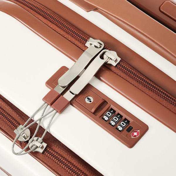English Elm Luggage 3 Piece Abs Hard Shell Set with Usb Port Front Access and Spinner Wheels White N726P307555O