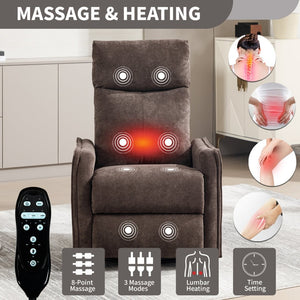 English Elm Heat Massage Rocker Swivel Recliner Fabric Chair with Lumbar Therapy for Living Room Brown W1803P362305