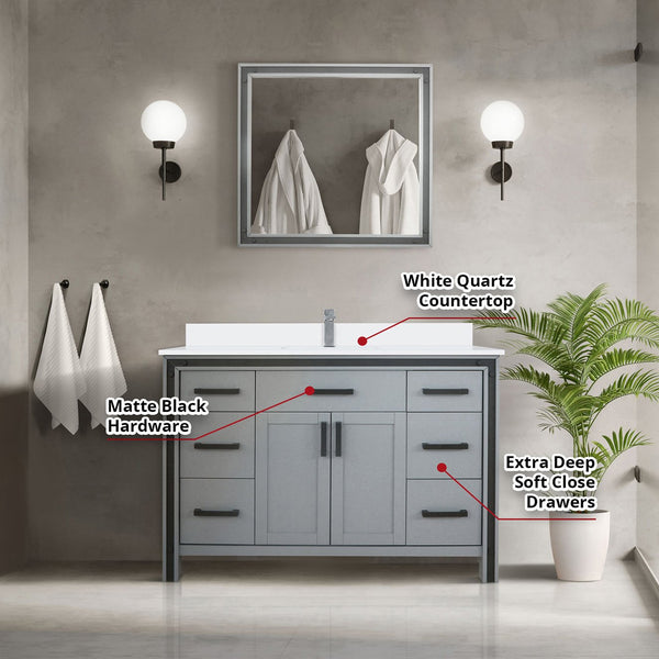 English Elm Dark Grey 48" Bath Vanity with White Quartz Top, Chrome Faucet & 34" Mirror — Durable Scratch-Resistant Finish B2731S01346