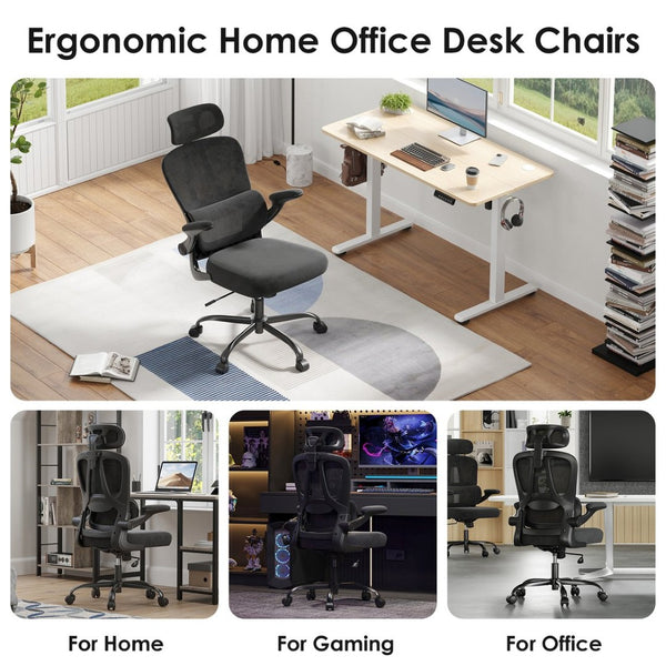 English Elm Ergonomic Mesh High Back Desk Chair with Lumbar Support Flip up Arms and Headrest Black T3623P434266