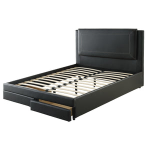 English Elm Black Luxurious Queen Bed with Hidden Storage Drawers Upholstered Faux Leather Modern Frame Black 64 L x 49 W x 5 H B011S02013