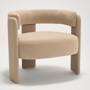 English Elm Accent Chair Velvet Upholstered Mid Century Modern Seat with Tapered Wood Legs for Any Room Khaki W3244P417179