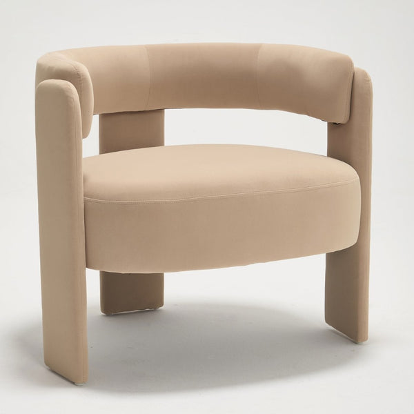 English Elm Accent Chair Velvet Upholstered Mid Century Modern Seat with Tapered Wood Legs for Any Room Khaki W3244P417179