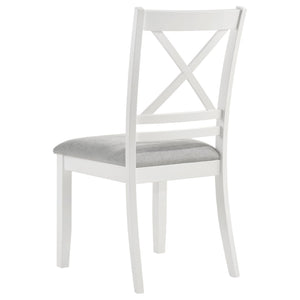 English Elm Evanston Farmhouse X-back Dining Chairs White Hardwood Set with Gray Upholstered Seats B062P441454