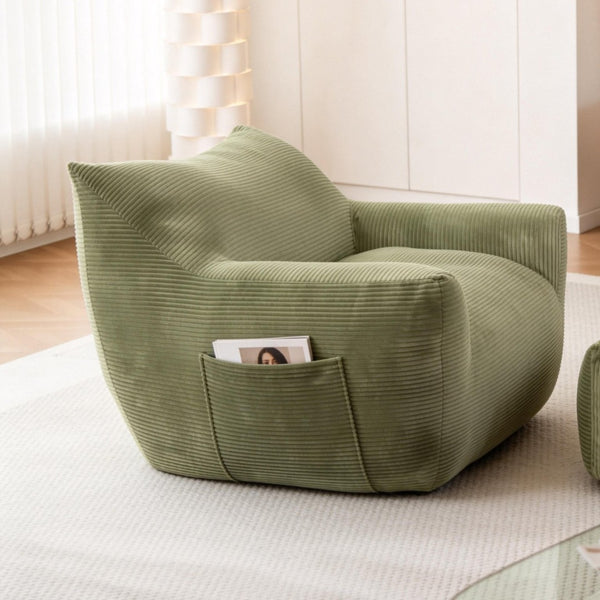 English Elm Bean Bag Chair with Armrests Shredded Foam Fill Oversized Lounge Seat for Adults Green W5385P433244