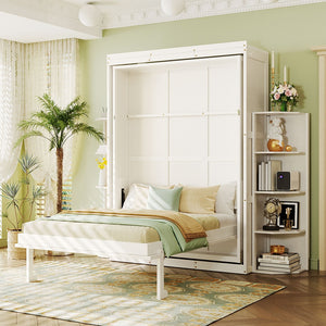 English Elm Rotating Murphy Wall Bed with Convertible Desk Dual Side Shelves Full Size Mdf Cabinet White LP000961AAK