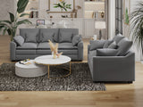 English Elm 2 Pieces Sofa Couch 3-Seater and Loveseat With Pillows Polyester Upholstered Duck Down Filled Cushion Sofa Set For Living Room Apartment,Grey