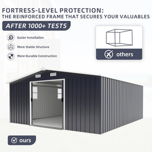 English Elm Campcraft 10x12 Ft Steel Outdoor Storage Shed with Daylight Windows and Weather Resistant Build Dark Gray W1598S00031