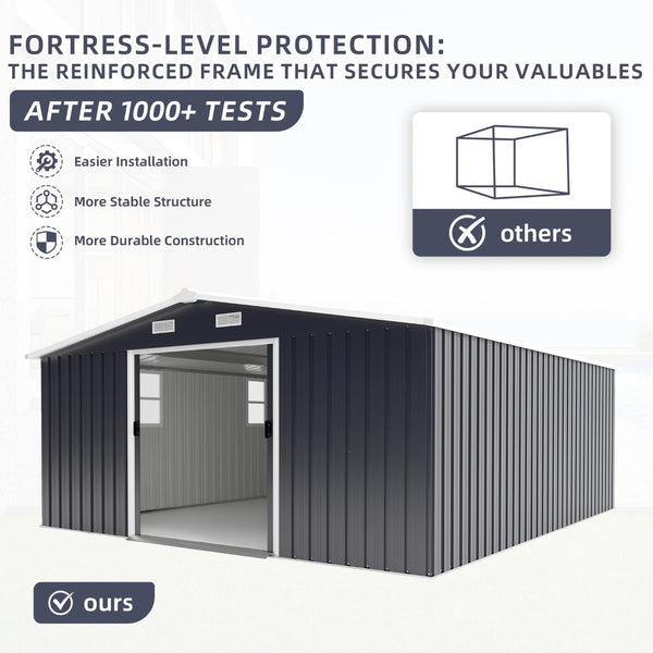 English Elm Campcraft 10x12 Ft Steel Outdoor Storage Shed with Daylight Windows and Weather Resistant Panels Dark Gray W1598S00048