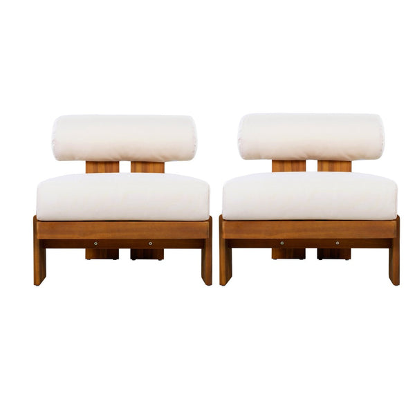 English Elm Patio Acacia Wood Club Chairs Set of 2 with Round Cushions for Outdoor Seating N776P387846B