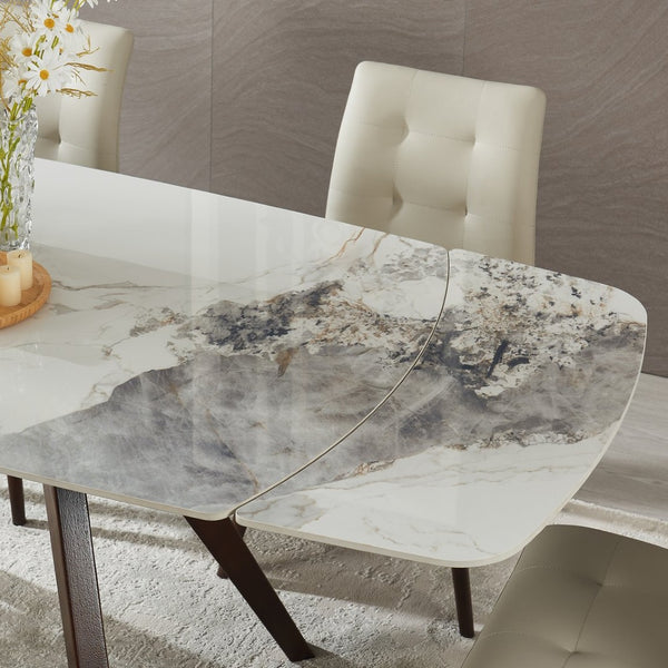English Elm Retractable Sintered Stone Extendable Dining Table Seats 8 Modern Minimalist Base W5630P456161