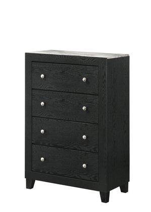English Elm 1pc Contemporary Tall Chest with Faux Marble Top and Four Drawers for Elegant Bedroom Storage Black,White 33.94 L x 18.94 W x 46.93 H B2741P330111