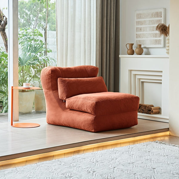 English Elm Cloud Corduroy Sleeper Chair Foldable High Density Foam Seat for Small Space Living Orange W1765P448612