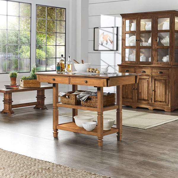 Watts Rubberwood Buffet with Two Drawers and Open Shelves for Dining Room Storage