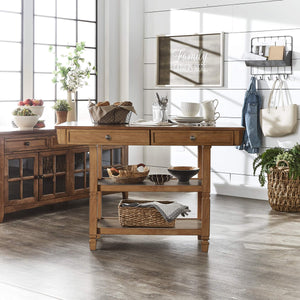 Watts Rubberwood Buffet with Two Drawers and Open Shelves for Dining Room Storage