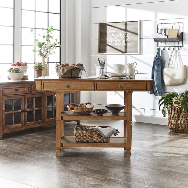 Watts Rubberwood Buffet with Two Drawers and Open Shelves for Dining Room Storage