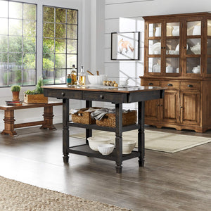 Watts Rubberwood Buffet with Two Drawers and Open Shelves for Dining Room Storage