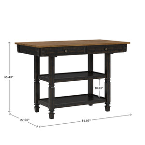 Watts Rubberwood Buffet with Two Drawers and Open Shelves for Dining Room Storage