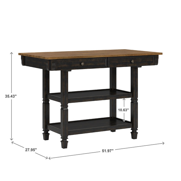 Watts Rubberwood Buffet with Two Drawers and Open Shelves for Dining Room Storage
