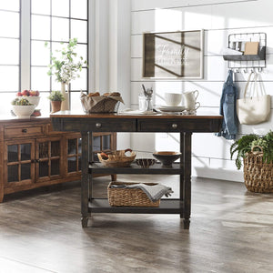 Watts Rubberwood Buffet with Two Drawers and Open Shelves for Dining Room Storage