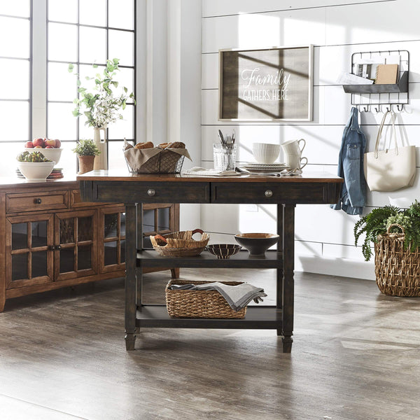 Watts Rubberwood Buffet with Two Drawers and Open Shelves for Dining Room Storage