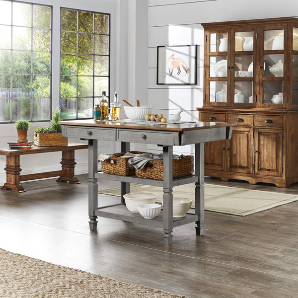 Watts Rubberwood Buffet with Two Drawers and Open Shelves for Dining Room Storage