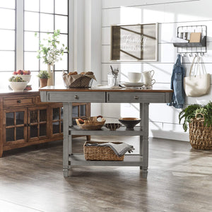 Watts Rubberwood Buffet with Two Drawers and Open Shelves for Dining Room Storage
