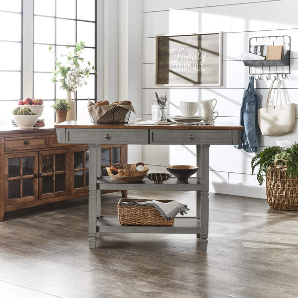 Watts Rubberwood Buffet with Two Drawers and Open Shelves for Dining Room Storage