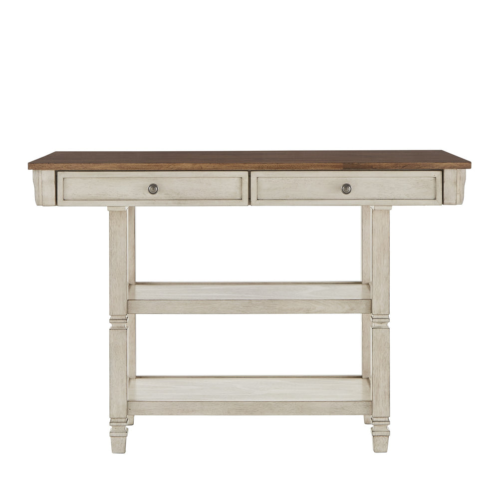 Homelegance Watts Rubberwood Buffet with Two Drawers and Open Shelves for Dining Room Storage Antique White / Oak 539-27WH