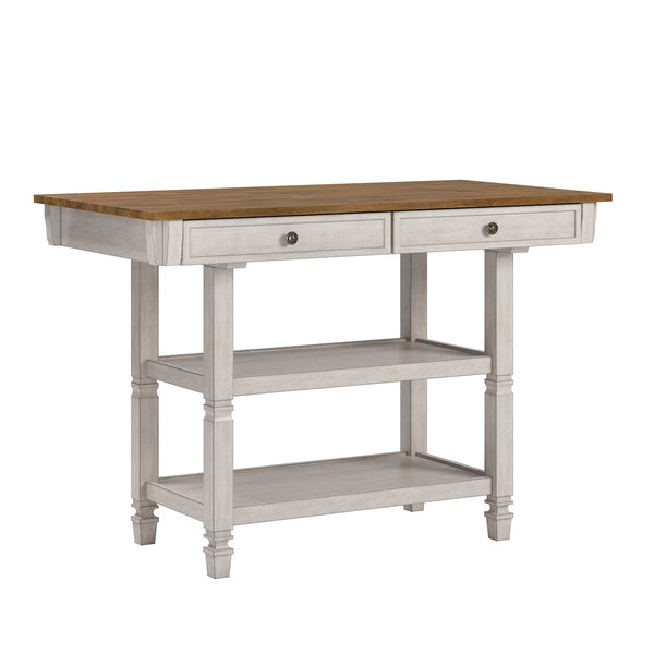 Watts Rubberwood Buffet with Two Drawers and Open Shelves for Dining Room Storage