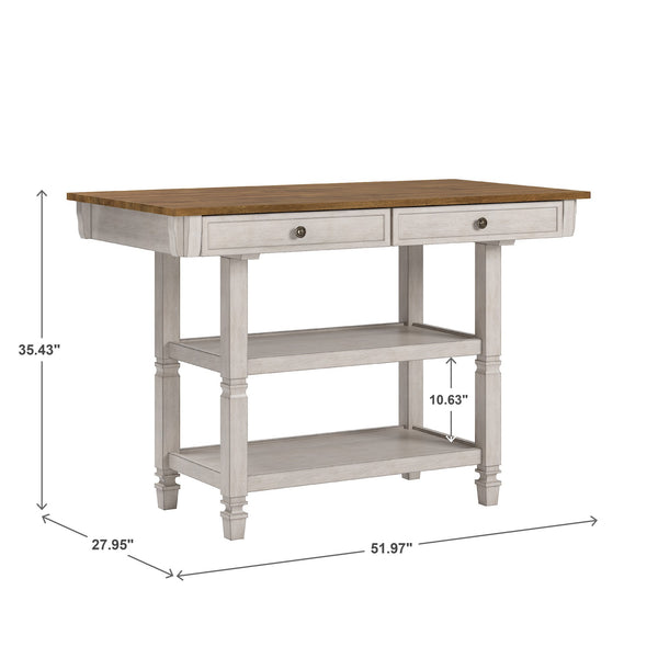 Watts Rubberwood Buffet with Two Drawers and Open Shelves for Dining Room Storage