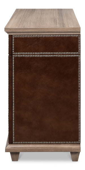 Sarreid Theodore Antique Silver Nailhead Door Chest In Barn Grey Wood And Leather – Rustic Elegance For Home Brown  53900