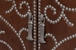 Sarreid Theodore Antique Silver Nailhead Door Chest In Barn Grey Wood And Leather – Rustic Elegance For Home Brown  53900