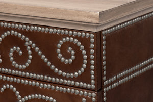 Sarreid Theodore Antique Silver Nailhead Door Chest In Barn Grey Wood And Leather – Rustic Elegance For Home Brown  53900
