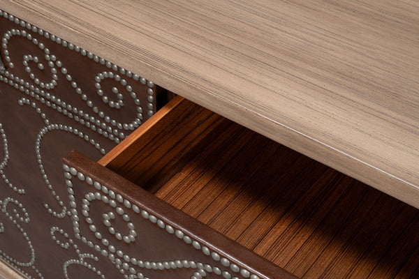 Sarreid Theodore Antique Silver Nailhead Door Chest In Barn Grey Wood And Leather – Rustic Elegance For Home Brown  53900