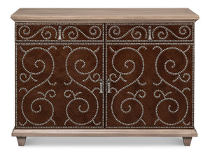Sarreid Theodore Antique Silver Nailhead Door Chest In Barn Grey Wood And Leather – Rustic Elegance For Home Brown  53900