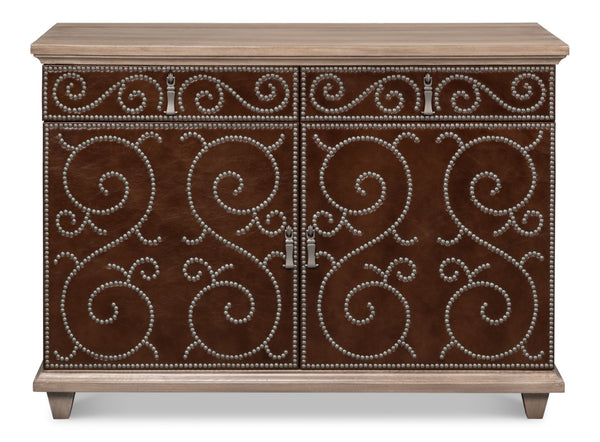 Sarreid Theodore Antique Silver Nailhead Door Chest In Barn Grey Wood And Leather – Rustic Elegance For Home Brown  53900