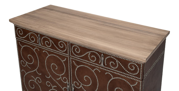 Sarreid Theodore Antique Silver Nailhead Door Chest In Barn Grey Wood And Leather – Rustic Elegance For Home Brown  53900