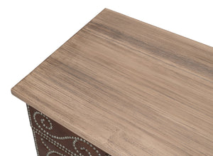 Sarreid Theodore Antique Silver Nailhead Door Chest In Barn Grey Wood And Leather – Rustic Elegance For Home Brown  53900