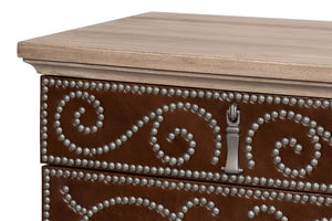 Sarreid Theodore Antique Silver Nailhead Door Chest In Barn Grey Wood And Leather – Rustic Elegance For Home Brown  53900