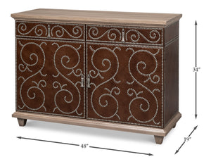 Sarreid Theodore Antique Silver Nailhead Door Chest In Barn Grey Wood And Leather – Rustic Elegance For Home Brown  53900