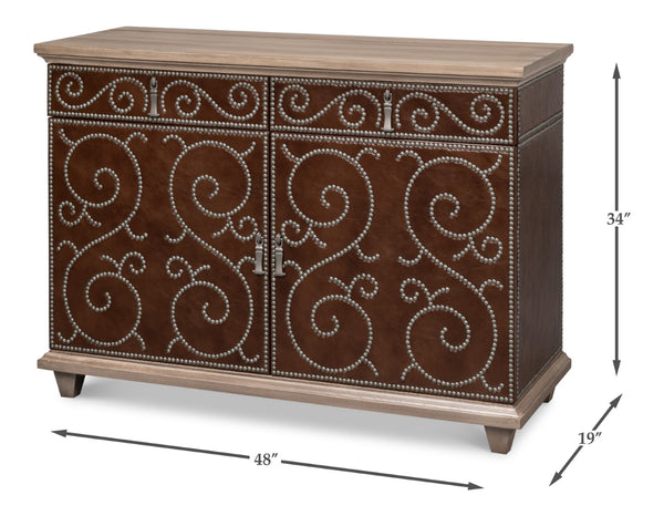Sarreid Theodore Antique Silver Nailhead Door Chest In Barn Grey Wood And Leather – Rustic Elegance For Home Brown  53900