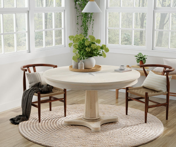 Sarreid Samuel Dining Table - Elegant Whitewashed Oak Wood Design For Timeless Dining Room Style Beige  53901