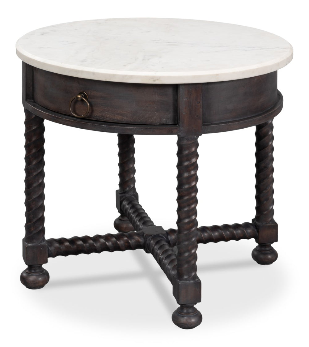 Sarreid Barley Side Table - Stunning Acacia Wood Base With Elegant White Banswara Marble Top For Style Brown  53903