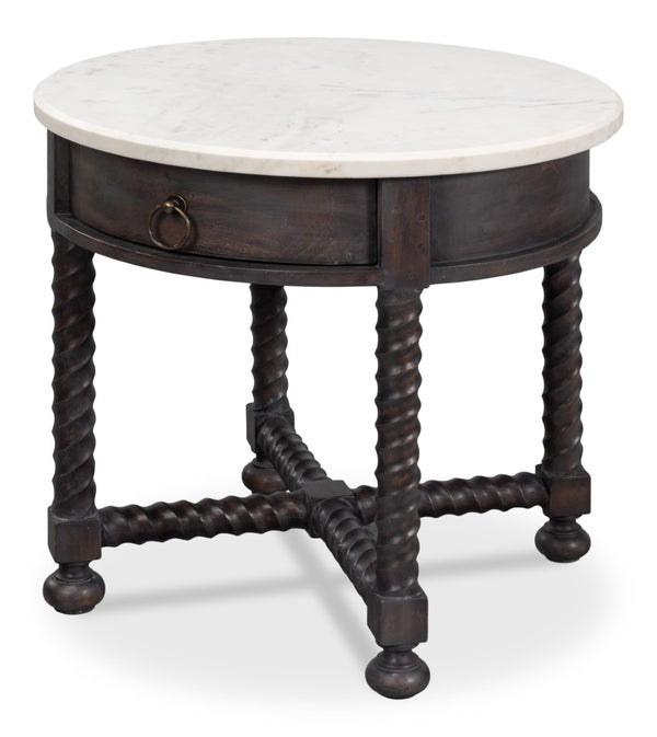 Sarreid Barley Side Table - Stunning Acacia Wood Base With Elegant White Banswara Marble Top For Style Brown  53903